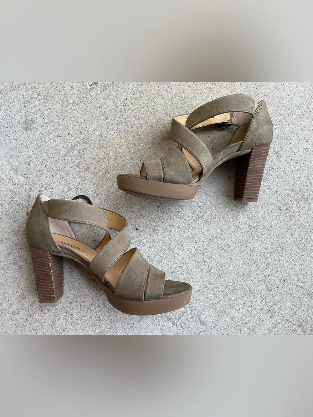 Paul Green Nia Green Leather Strappy Block Heel Sandals 4.5 7 Summer‎ Boho Chic